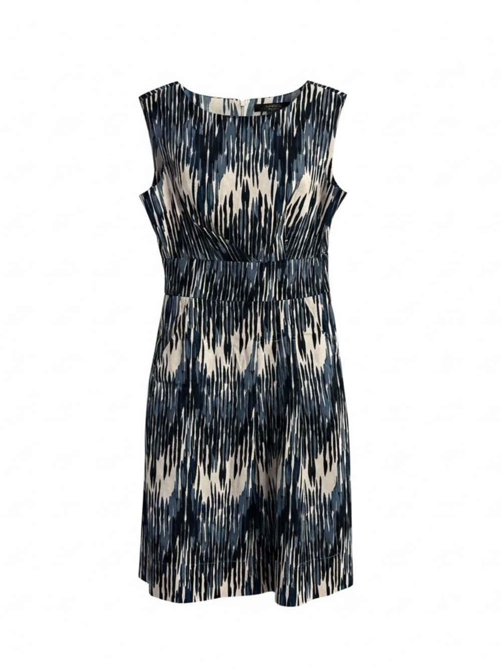 Calvin Klein White and Blue Abstract Print Sleeveless Mini Dress